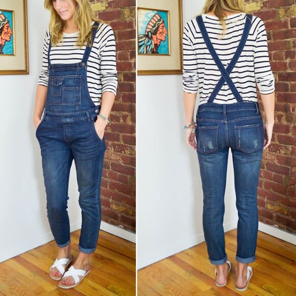 Free People - Backless Denim Dungaree Overalls | Size 27 | Dark Brady Wash Blue - Picture 14 of 16